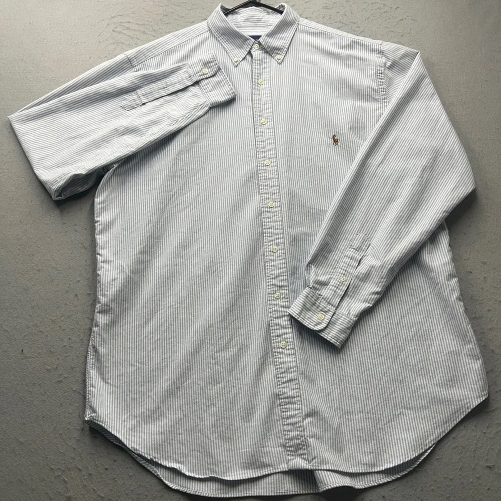 Ralph Lauren Mens XLT Tall Button Down Shirt Blue White Striped Oxford 1871
